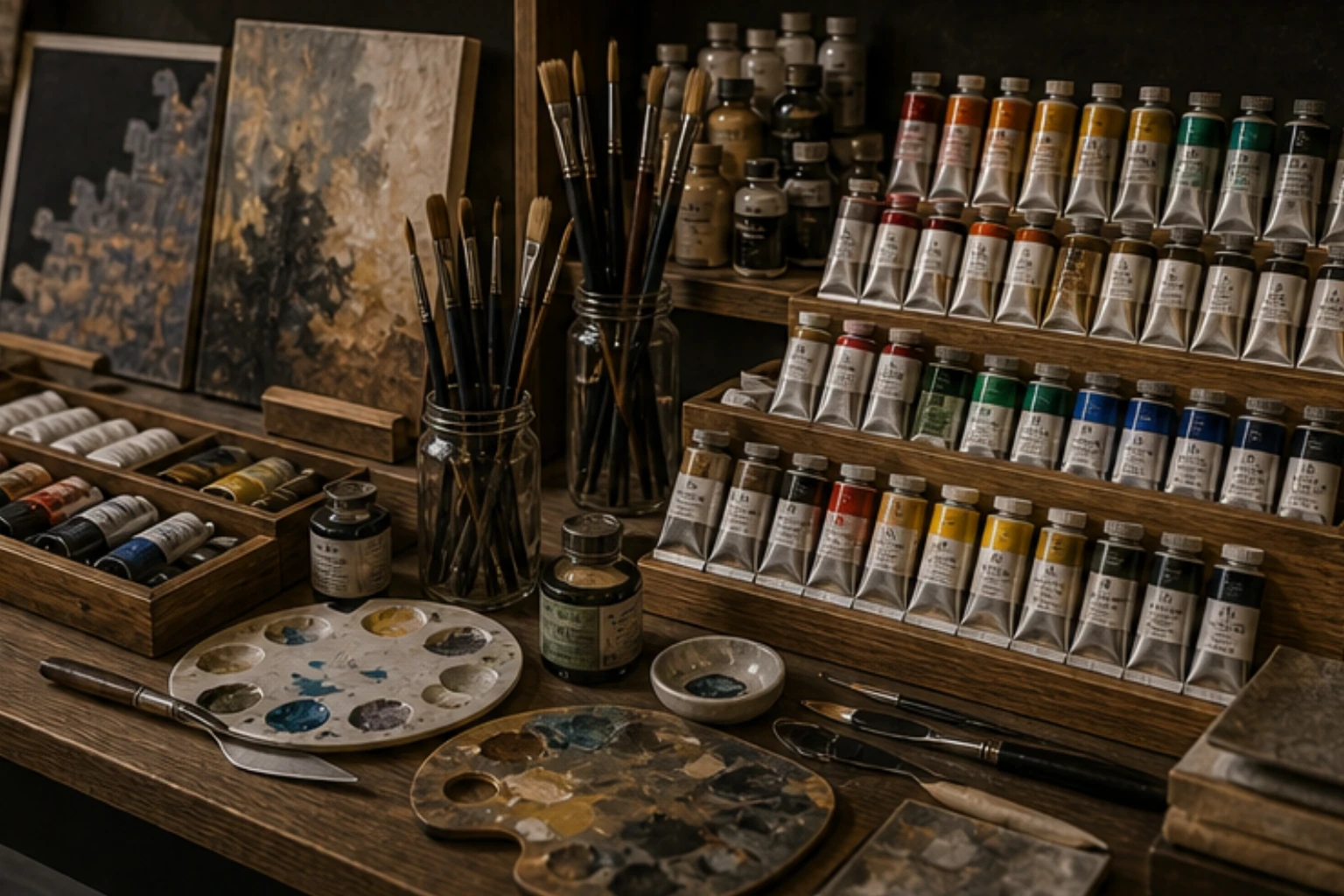 painting edit with acrylic oils palettes brushes and layered pigment tools